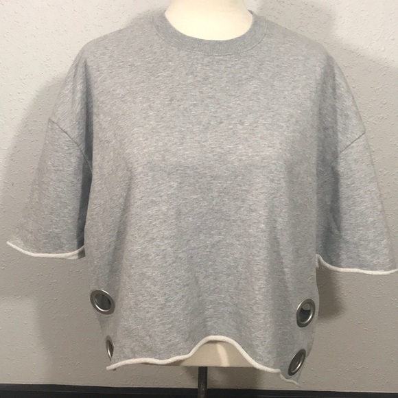 Kendall + Kylie NWT Gray  Hi/Lo Grommet Sweatshirt - Picture 2 of 11